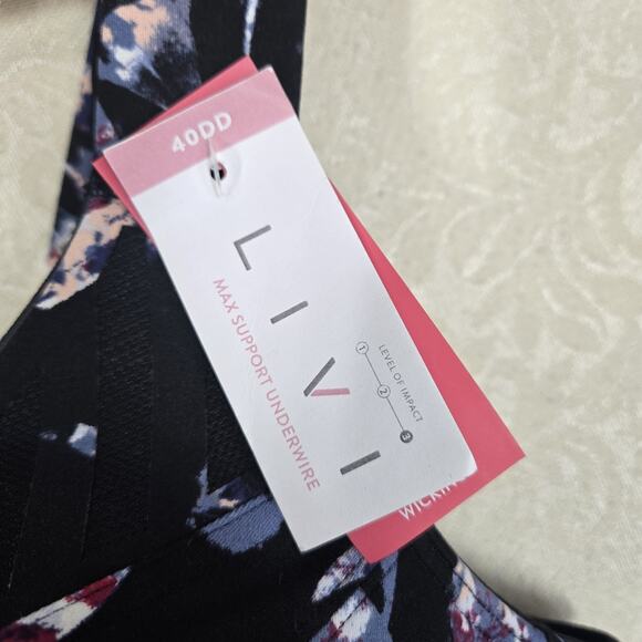 Livi Max Support Underwire Bra sz 40DD Black Blue Geo Print High Impact NEW - Picture 4 of 9